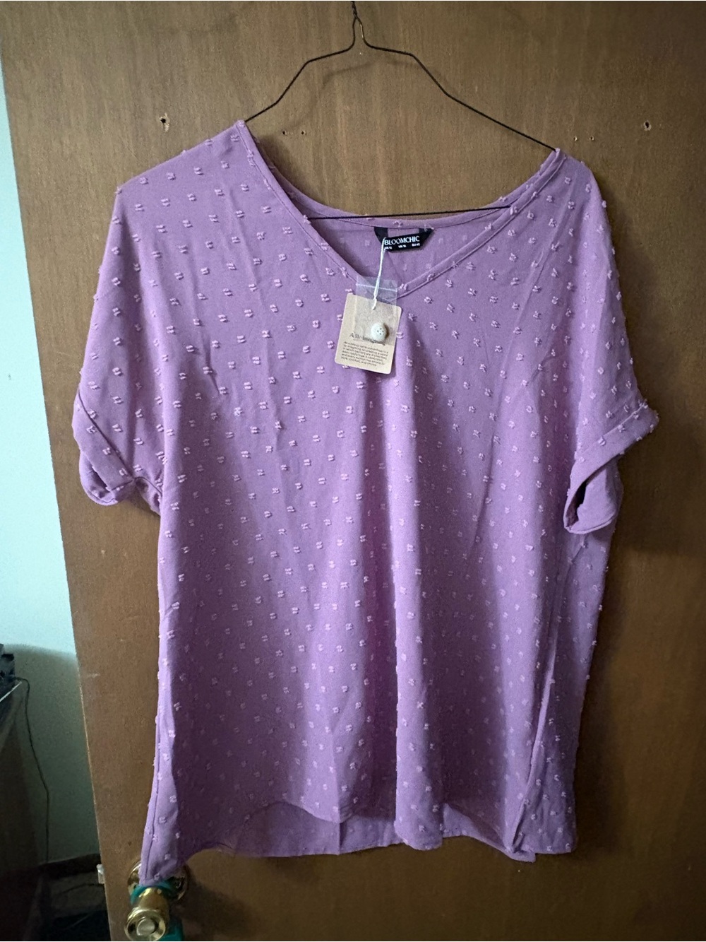 BloomChic Lavender Short Sleeve Swiss Dot Top